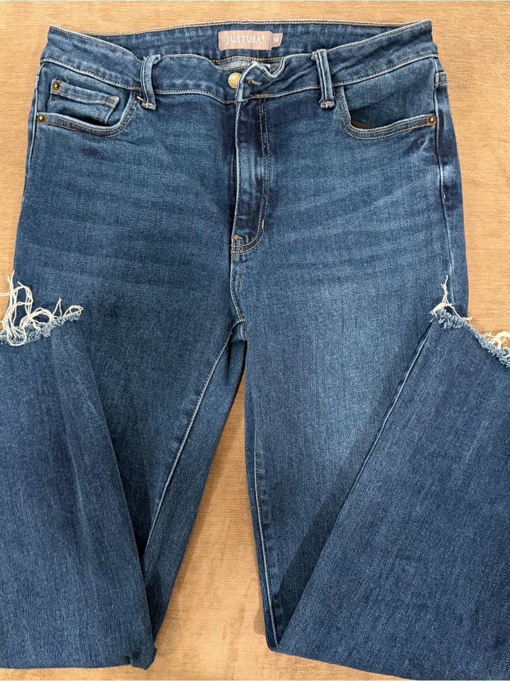 Just USA Salma Stretchy Cropped Flare Jeans Size 14 Blue High Rise Raw Hem - Picture 4 of 6